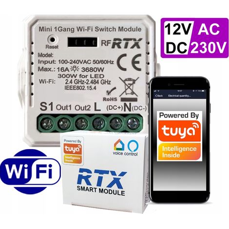 Contrôleur de relais WiFi TUYA + RF sans tension, alimentation 12 V/230 V