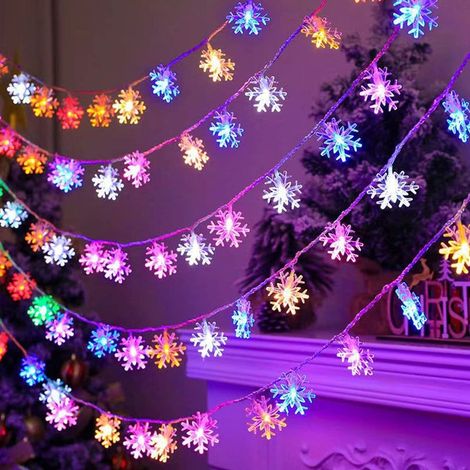 Guirlande lumineuse flocons de neige, 6 m, 40 LED, à piles, 2 modes monochrome et brillant, pour intérieur, décoration de Noël, mariage, anniversaire, fête, jardin, chambre [Classe énergétique E] (1/5)