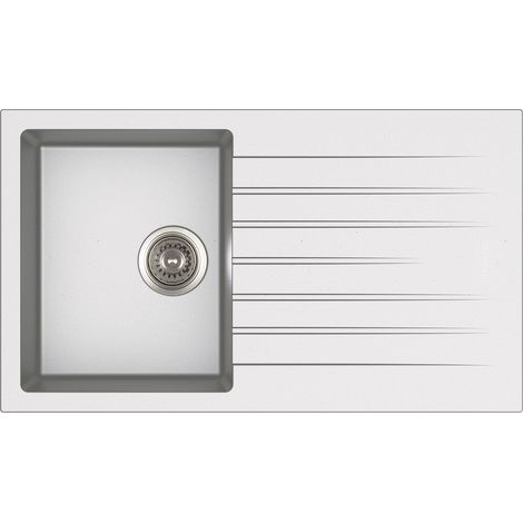 Lavello Cucina 1 Vasca 86x50 cm in Acrilico con Gocciolatoio Apell Pietra Plus Bianco (1/2)