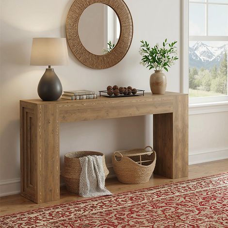 Konsolentisch aus Holz, 160 x 30 x 80 cm, rechteckig, geräumige Tischplatte, für Eingangsbereich, Flur, Wohnzimmer, Foyer, braun