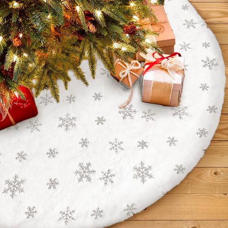 Cime de sapin de Noël blanche de 91 cm (36 pouces) en fausse fourrure luxueuse avec flocons de neige argentés (1/5)
