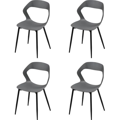 WOLTU Lot de 4 Chaises de Salle à Manger avec Dossier Ajouré, Siège en PP, Chaises de Cuisine sans Accoudoirs, Pieds en Métal, Charge 150 kg, Gris (1/5)