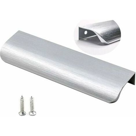 Lot de 10 poignées de meuble en aluminium nickelé – Entraxe 128mm – Poignée invisible pour tiroirs et armoires – Installation facile (1/4)