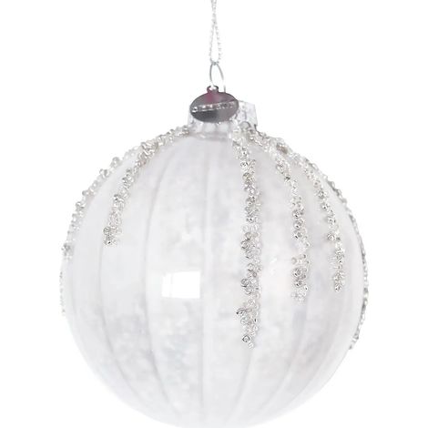Sfera decorativa Frostfall de vidrio blanco 8 cm (1/2)