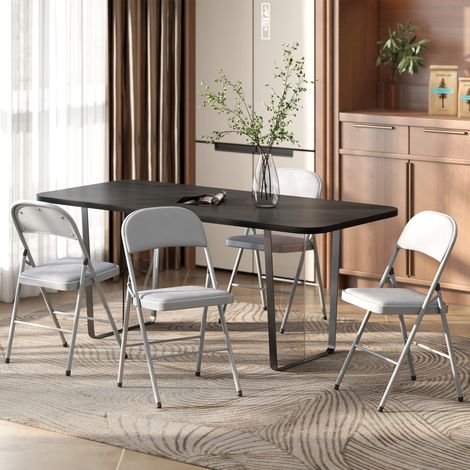Juego de 4 sillas plegables y portátiles para interior con asientos y respaldos tapizados en terciopelo, estructura de acero, color gris claro.