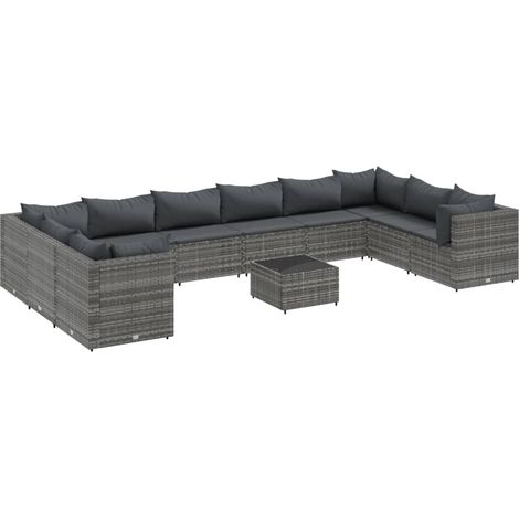 Maison Exclusive - 11-tlg. Garten-Lounge-Set mit Kissen Grau Poly