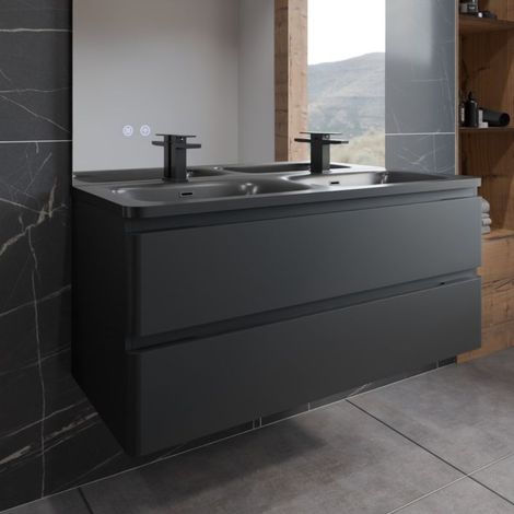 Meuble double vasque suspendu PEARL 120 cm - Noir mat (1/3)