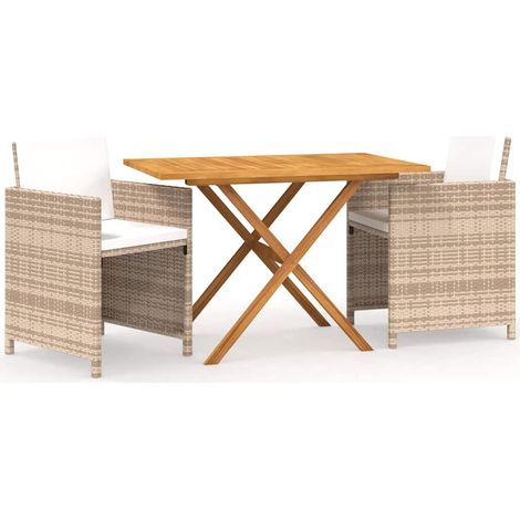 Set da Pranzo per Giardino 3 pz Salotto da Giardino con Cuscini Beige (1/5)
