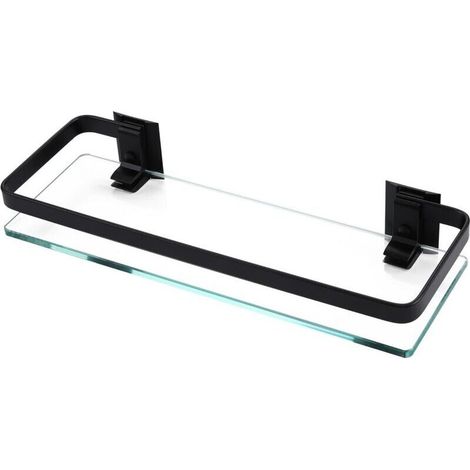 Étagère Murale - Aluminium Et Verre Trempé - Charge Max 10 kg - Dimensions 35x12x4 5 cm - Profondeur 7 mm - Noir (1/4)