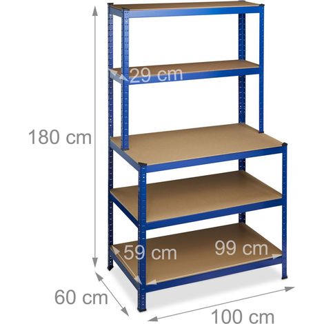 Banco da lavoro garage con ripiani per carichi pesanti 900 kg supportato da agganciare 5 livelli cantina 180 cm blu 130001063