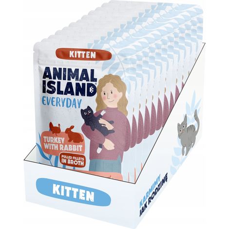 Filets de nourriture pour chatons Animal Island en bouillon DINDE AVEC LAPIN 1 pièce.