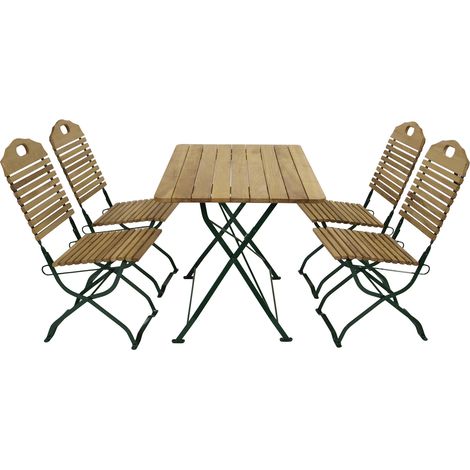 Kurgarten - Garnitur BAD TÖLZ 5-teilig (4x Stuhl, 1x Tisch 70x110cm eckig), Flachstahl grün + Robinie, klappbar (1/5)