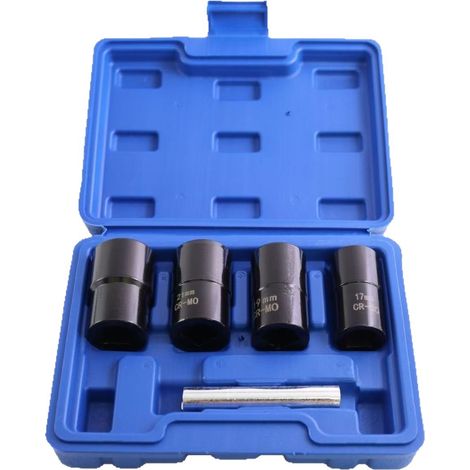 Jeu d‘Outils de Douilles à Impact 1/2" - 17/19/21/22 mm - Extracteur d’Écrous de Moyeu de Roue - 5 Pièces - Pour Boulons et Écrous Cassés (1/5)