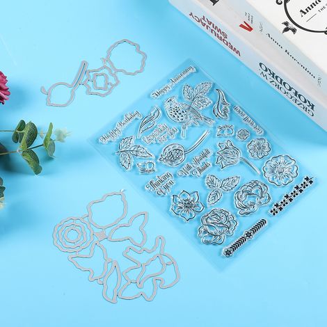 Poinçon de découpe en caoutchouc transparent motifs nature (feuille, fleur, oiseau) pour scrapbooking DIY et projets créatifs (1/5)