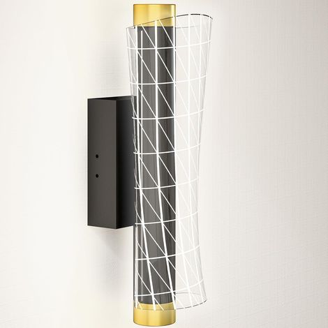 Lot de 2 appliques murales d'intérieur avec lumières LED, design grillagé, lampe de chevet à intensité variable, lampe de couloir pour salon, chambre à coucher, métal, noir