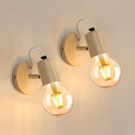 Applique Murale Bois Naturel – Lot de 2, Douille E27, Design Scandinave Minimaliste, Applique Murale Intérieure pour Chambre Couloir Salon (Sans Ampoule) (1/5)