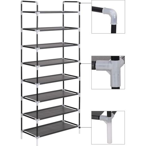 Vidaxl – Range-chaussures 8 étagères en métal et tissu non tissé noir – Dimensions 60 x 29,5 x 134 cm – Solution de rangement durable (1/7)