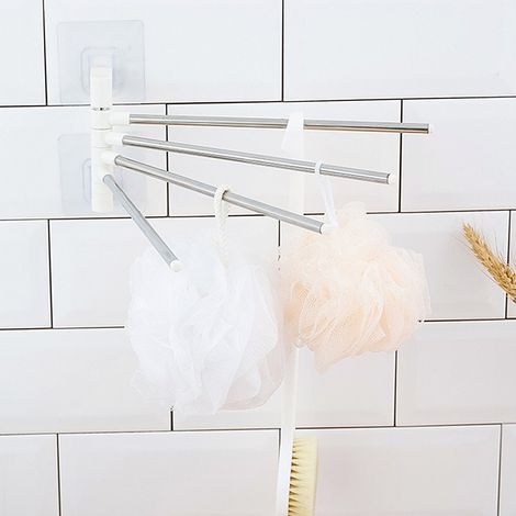 Porte-serviettes mural rotatif en acier inoxydable pour salle de bain et cuisine, finition polie, avec accessoires de fixation. (1/5)