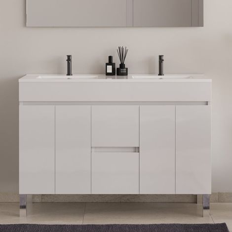 Meuble sous vasque seul, 2 tiroirs et 4 portes, 120cm, pour simple vasque - blanc brillant - HARO