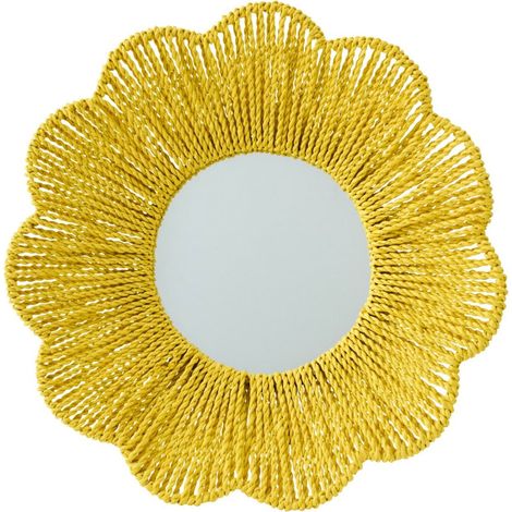 Miroir mural fleur en raphia jaune - jaune (1/4)
