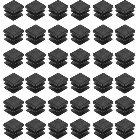 38 Pièces Bouchons Carrés en Plastique, 18mm x 18mm x 14mm Hauteur pour 14-16mm Tuyau Pied de Chaise Bouchons Embouts Carrés d'extrémité de Protection en PE pour Tables, Noir (1/5)