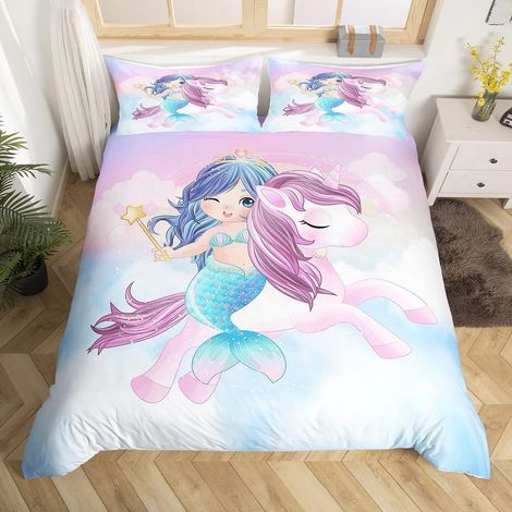Housse de couette 135 x 200 cm Cartoon Sirène Housse de couette douce Garçons et Filles Mignon Licorne Housse de couette Wildlife (1/4)