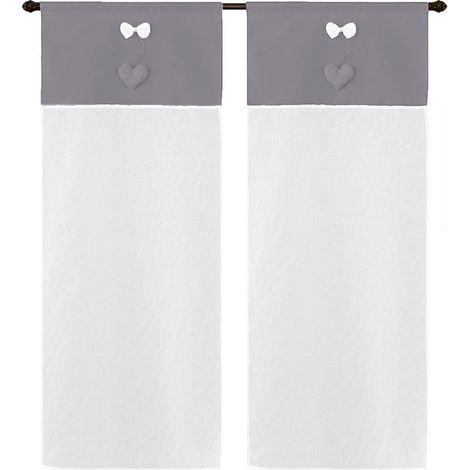 Tende Finestre Porte Interno Coppia 2pz Tessuto Semitrasparente Shabby Chic Rustica Grigia - 60x150 Cm