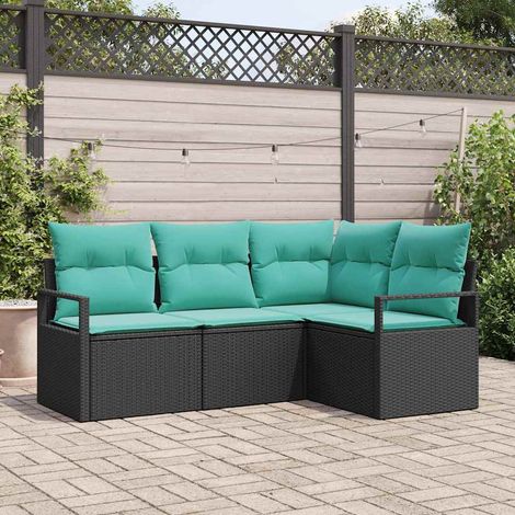 Sofa Set 4 pcs Schwarz Poly-Rattan
