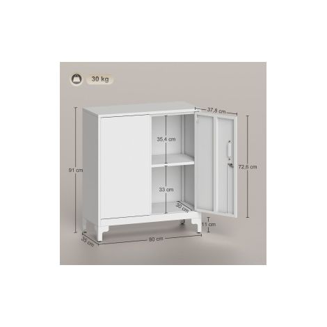Büroschrank 80 x 35 x 91 cm aus weißem Metall, abschließbare Türen – MEUBLIV (1/5)