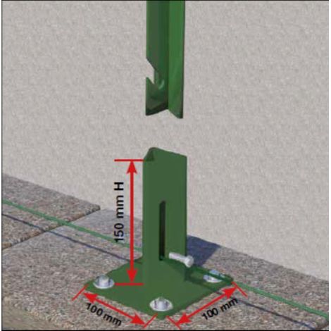 Supporto Zincato e Plastificato verde per Fissaggio a Terra per Palo a T (30X30X3,5)