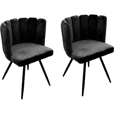 Lot de 2 Chaises Velours "Ariel" 79cm Noir (1/5)