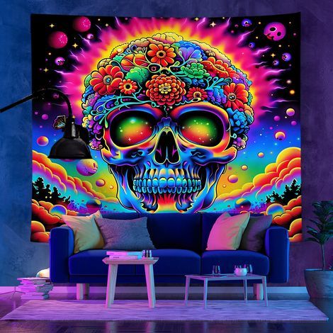 Tapisserie fluorescente UV de style tendance, décoration murale, tapisserie d'Halloween, 73 x 95 cm