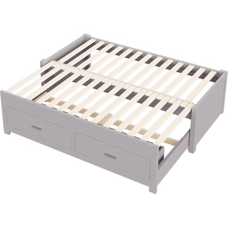 Cama nido de madera 90/180 x 190 cm con 2 cajones y somier de lamas, gris HOMVRA (1/5)
