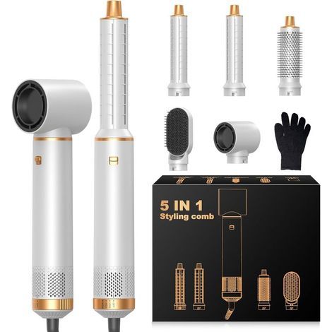 Airbrush 5 en 1, Seche Cheveux 5 en 1, Air Brush avec Seche Cheveux Ionique, Boucleur Automatique, Brushing Brosse Soufflante, Brosse Lissante, Hair Styler 5 en 1 pour Boucler, Lisser, Sécher (1/5)
