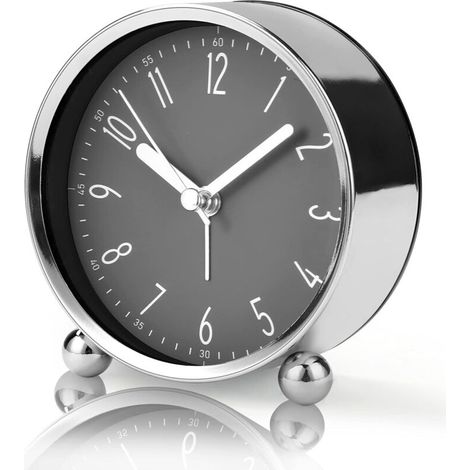 Réveil sans tic-tac, horloge de chevet silencieuse de 4'' pour dormeurs lourds Horloge analogique à piles avec design gris moderne Horloge de table à grand écran pour salon Salle d'étude Bureau