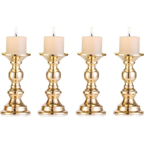 Lot de 6 bougeoirs en métal pour bougies piliers, centres de table de mariage. (1/5)