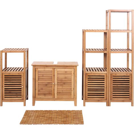 Conjunto de baño HHG-556, mueble de baño completo conjunto de baño mueble de baño con puerta, bambú (1/5)
