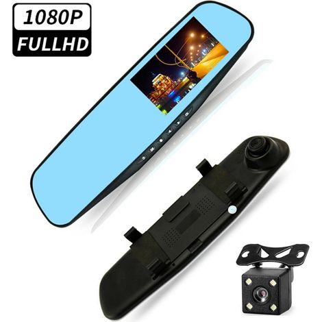 Caméra embarquée miroir 170° 4,3" FHD 1080p à double objectif, enregistreur de vue arrière (1/5)