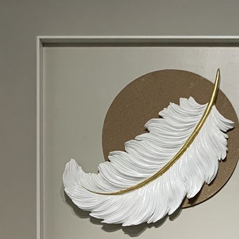 TIYA Tableau peinture à l'huile beige plume en relief cadre en aluminium - 50x50 cm (1/4)