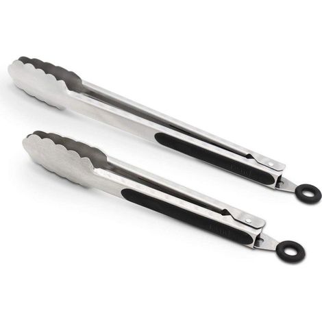 2 pinces de cuisine en acier inoxydable, résistantes à la chaleur, pour barbecue et service, 2 tailles, idéales en cuisine ou en extérieur (1/5)