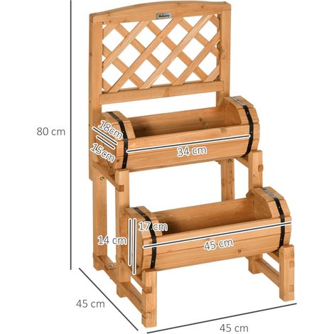 Bac à planter surélevé Outsunny au style rustique, bac de culture avec support pour plantes grimpantes, en bois massif traité et résistant aux intempéries (1/3)