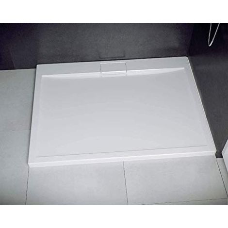 ECOLAM Receveur de douche plat rectangle Axim 120x80 cm, hauteur 4,5 cm profondeur 2,5 cm acrylique blanc + siphon + silicone, pose au sol possible (1/5)
