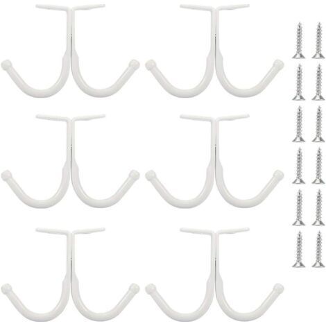 6 Pack Double Hooks and Branches - Under Shelf Coat Hooks, Bathroom Towel Rack (White) (1/5)