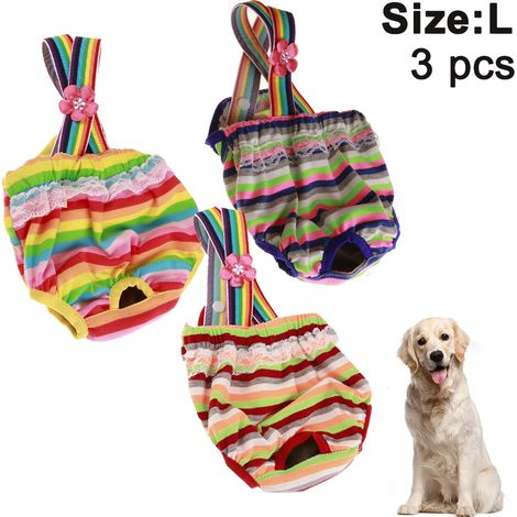 Culotte Hygiénique Rayée Ajustable Pour Chien Et Chat - Tissu Coton Respirant Avec Ouverture Queue - Protection Fuite Lavable Et Réutilisable - Taille Unique (1/5)