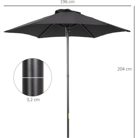 Parasol Ø196 cm, parasol rotatif inclinable, parasol hexagonal pour balcon, plage ou jardin, résistant au vent, à manivelle, noir.