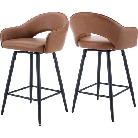 Wahson Taburetes altos Juego de 2, Giratorio Taburetes de Bar de Cuero, Modernos Sillas de Bar para Restaurante Isla Cocina, Marrón