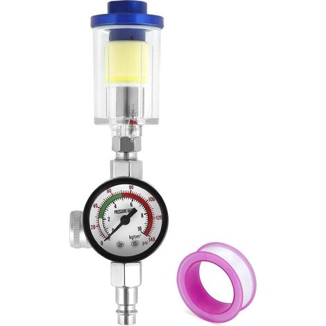 Régulateur de Pression d'air pour Pistolet à Peinture, manomètre + séparateur de Filtre pour piège à Eau d'huile + Filetage Standard 1/4, Max. 140psi (1/5)