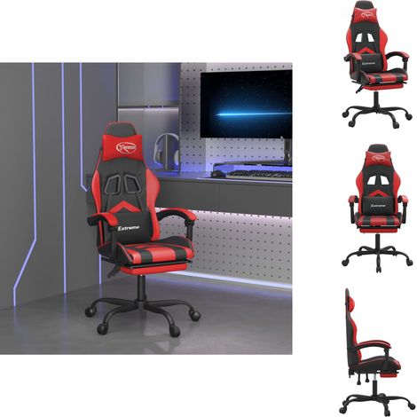Gaming-Sessel - Living Gaming-Stuhl mit Fußstütze Drehbar Schwarz & Rot Kunstleder (1/5)