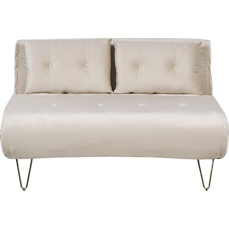 Sofá cama 2 plazas de terciopelo beige dorado sin reposabrazos 2 cojines Vestfold