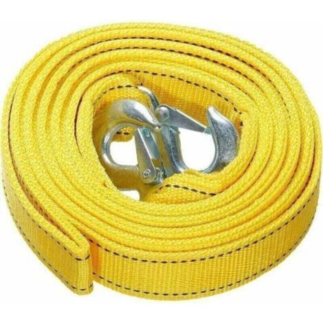 Sangle de remorquage Robuste avec Crochets de sécurité,,Corde de remorquage en Polyester, Corde de Traction, Jaune 4 mètres, 5 tonnes (1/4)